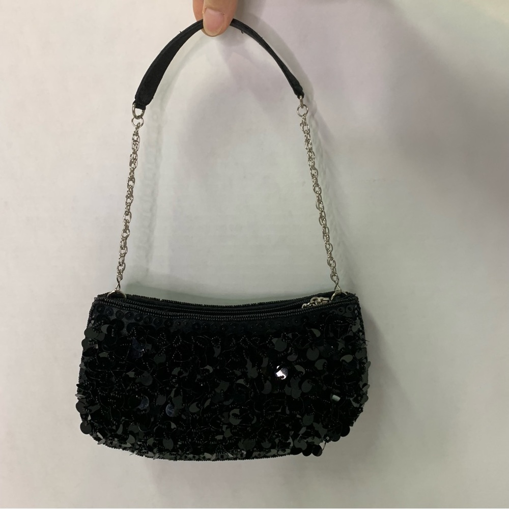 Sequined and beaded handbag with satin lining & pocket